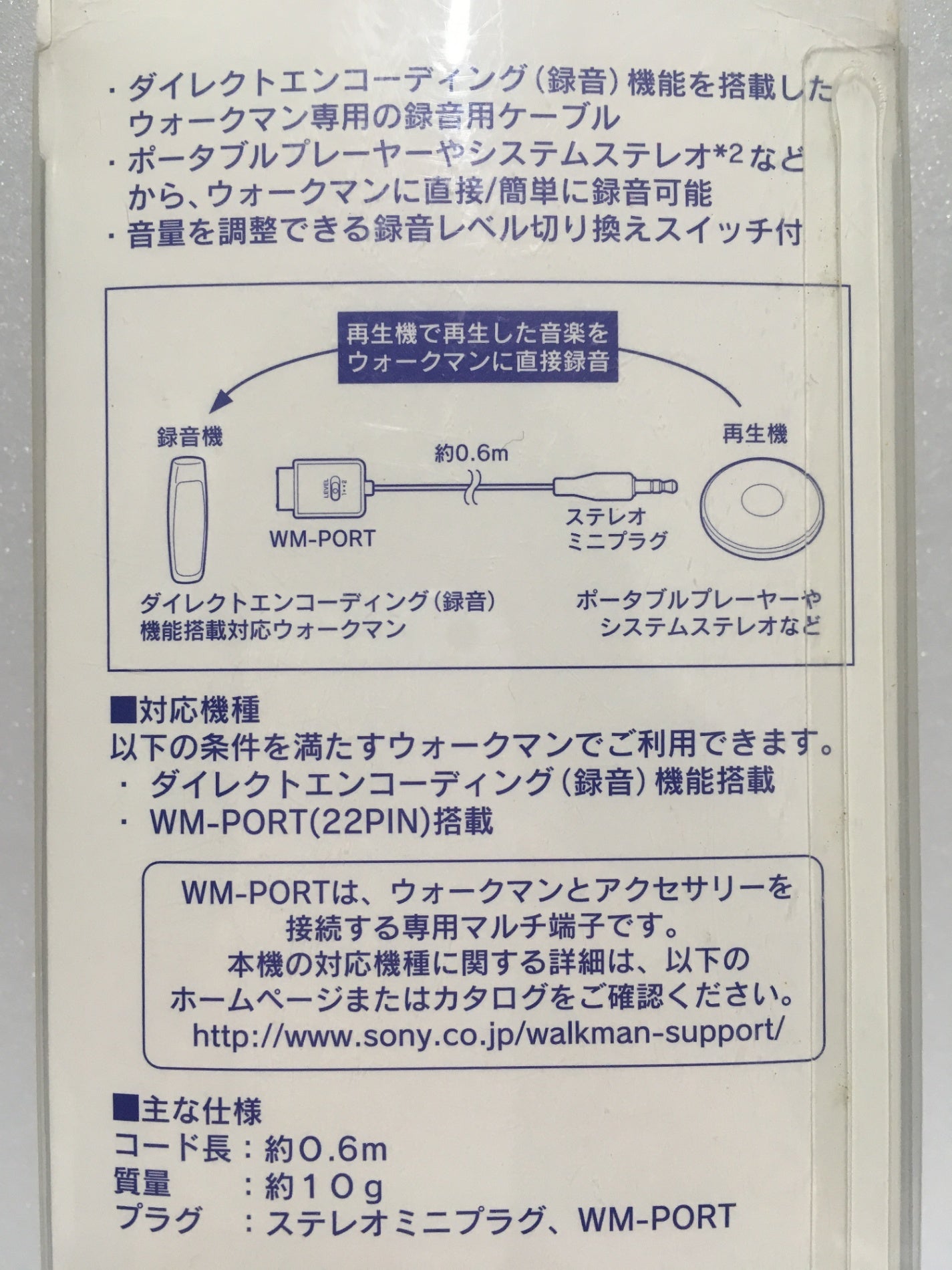 ※送料無料※ SONY 録音用ケーブル WMC-NWR1 機能搭載ウォークマン対応 長期保管 未使用 囗G