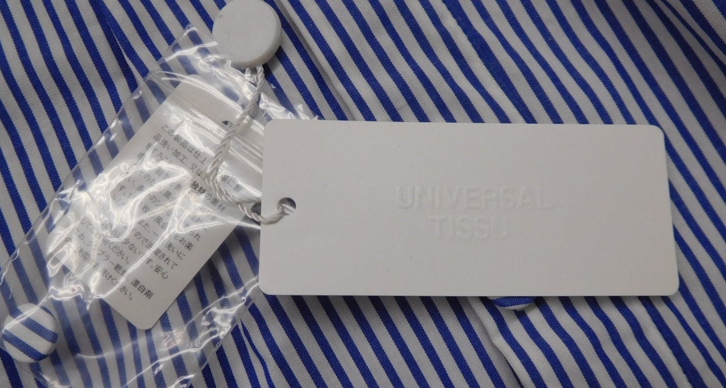タグ付!UNIVERSAL TISSU ユニバーサルティシュ コットンワンピース ブルーストライプ 日本製 size:F囗T巛