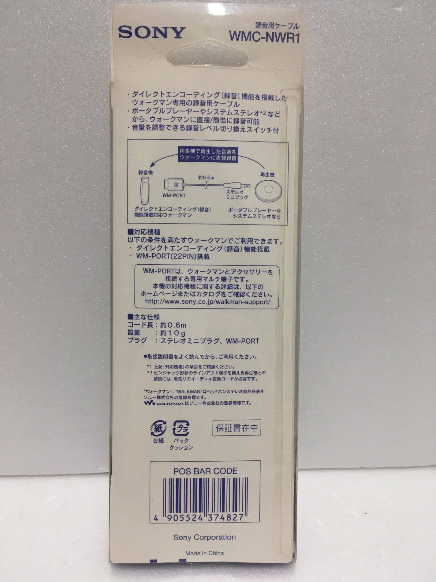 ※送料無料※ SONY 録音用ケーブル WMC-NWR1 機能搭載ウォークマン対応 長期保管 未使用 囗G