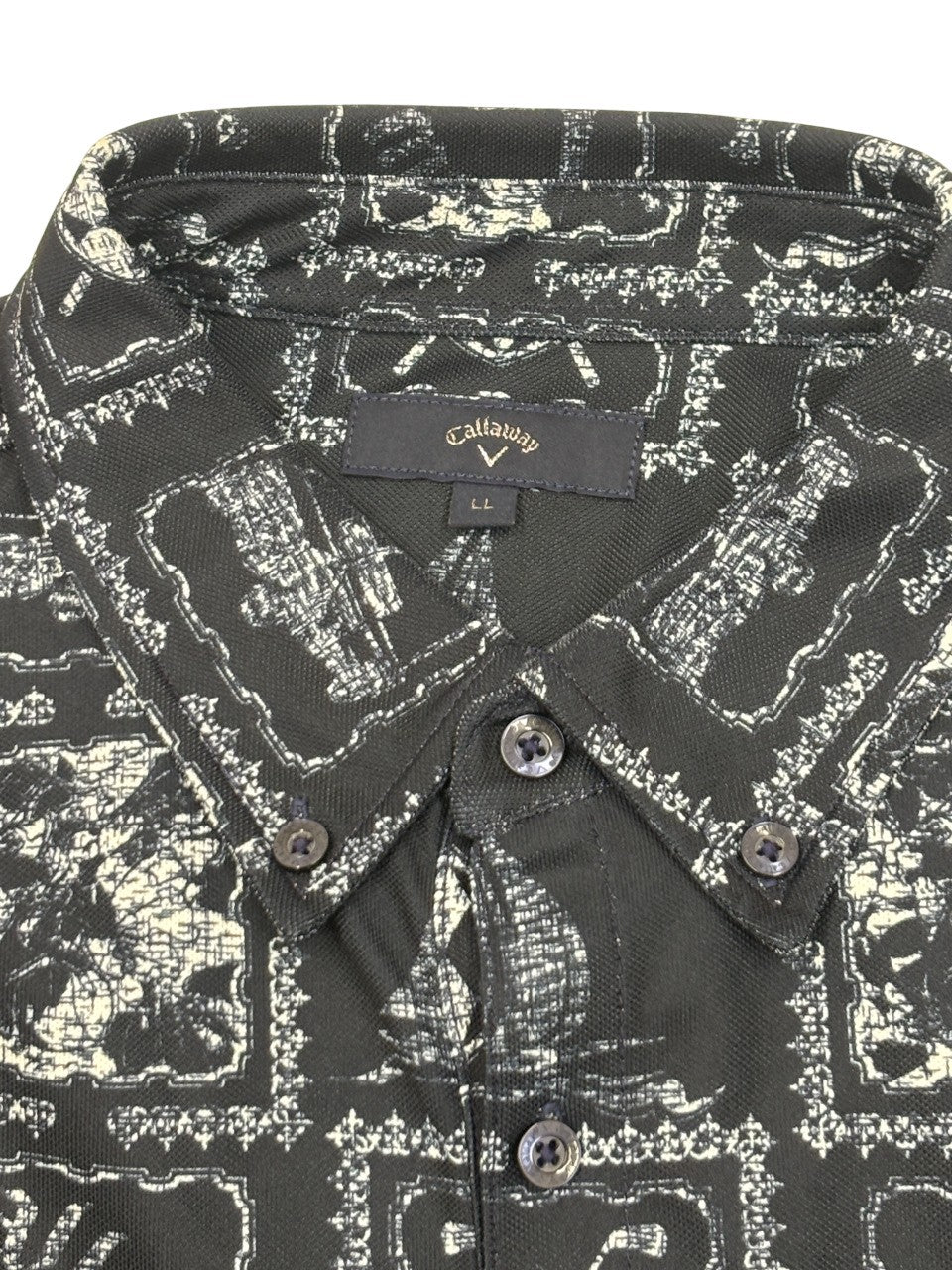 ※送料無料※ Callaway キャロウェイ ゴルフ メンズ 総柄 半袖 ポロシャツ サイズLL 古着 囗G