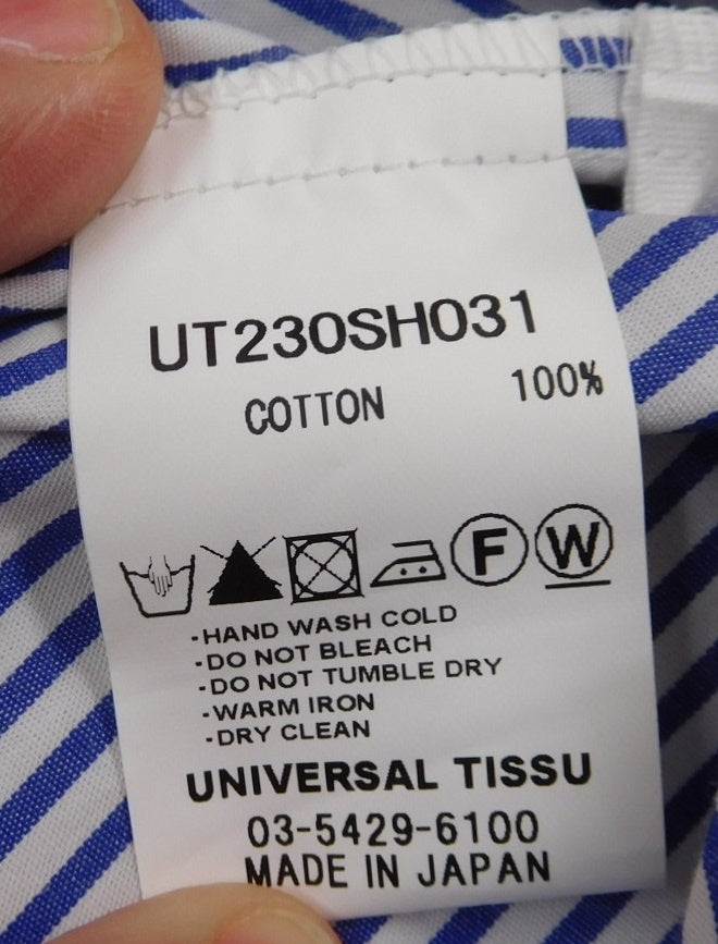 タグ付!UNIVERSAL TISSU ユニバーサルティシュ コットンワンピース ブルーストライプ 日本製 size:F囗T巛