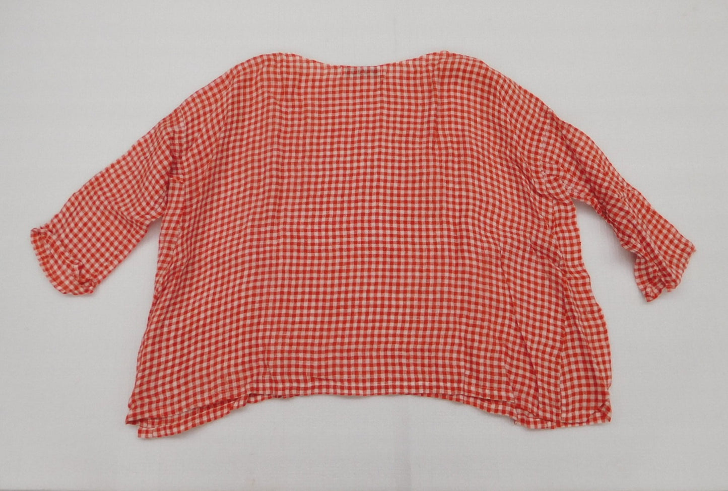 Veritecoeur ヴェリテクール 半袖ブラウス ST-086 リネン100% オレンジレッド・ホワイト 日本製 size:Free囗T巛