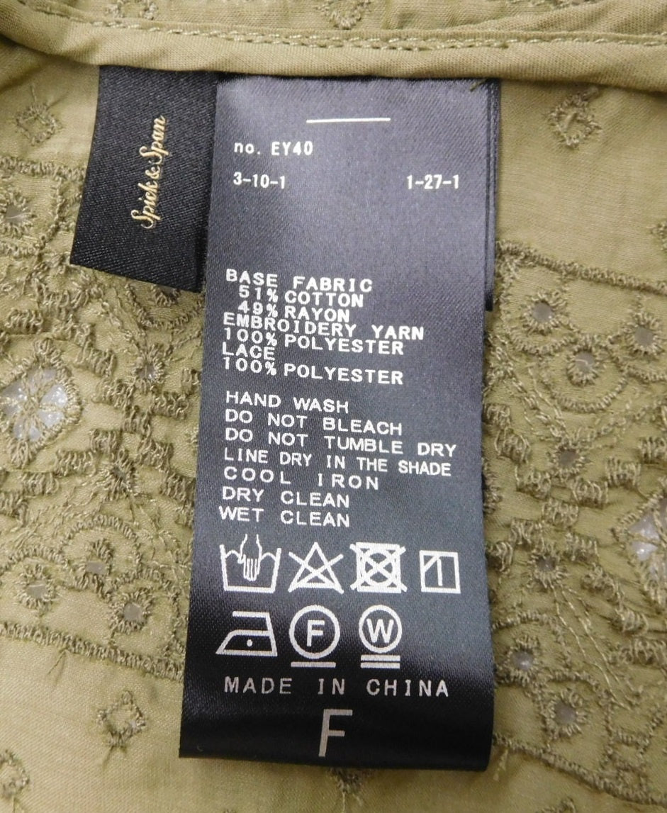 タグ付!Spick and Span スピックアンドスパン シアーブロイダーレースブラウス カーキ size:F囗T巛