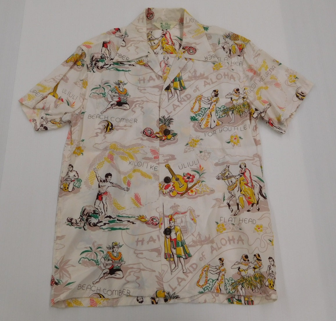 THE FLAT HEAD ザ・フラットヘッド アロハシャツ レーヨン100% ベージュ size:XS囗T巛