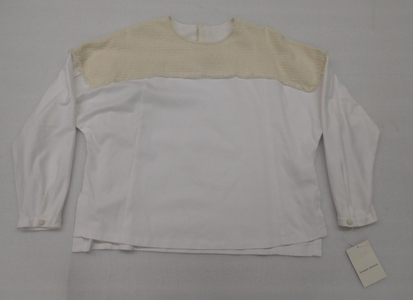タグ付!human woman ヒューマンウーマン ツイードドッキングプルオーバー 077-4160104 ホワイト size:M囗T巛
