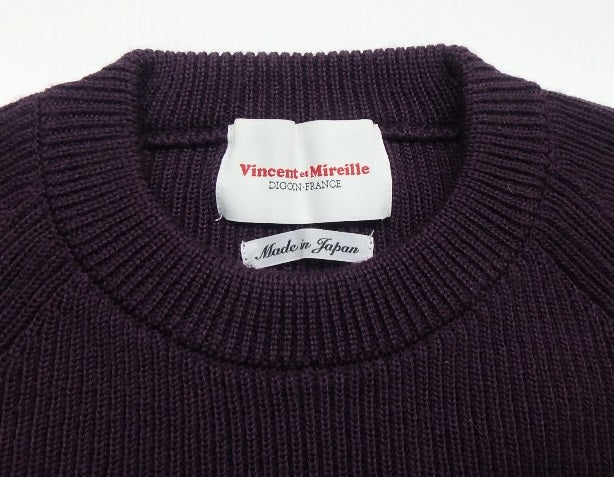 Vincent et Mireille ブリティッシュウール 畦編みセーター パープル ウール100% 日本製 size:36囗T巛