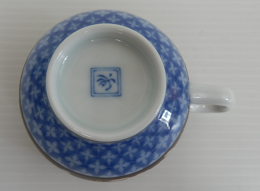 美品!香蘭社 CLASSIC 渕地黒絵花鳥紋 大皿 ペアカップ&ソーサーセット囗T巛