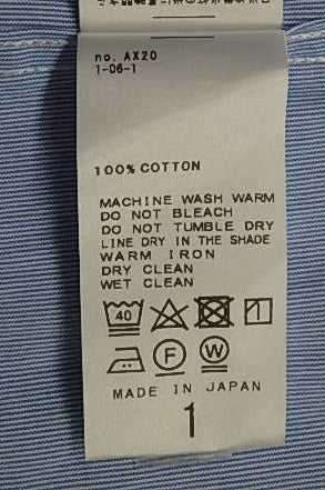 タグ付!UNFOLLOW アンフォロー ベイクルーズ 長袖コットンシャツ ブルー 日本製 size:1囗T巛