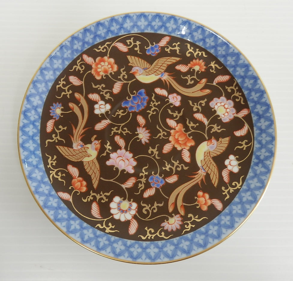 美品!香蘭社 CLASSIC 渕地黒絵花鳥紋 大皿 ペアカップ&ソーサーセット囗T巛