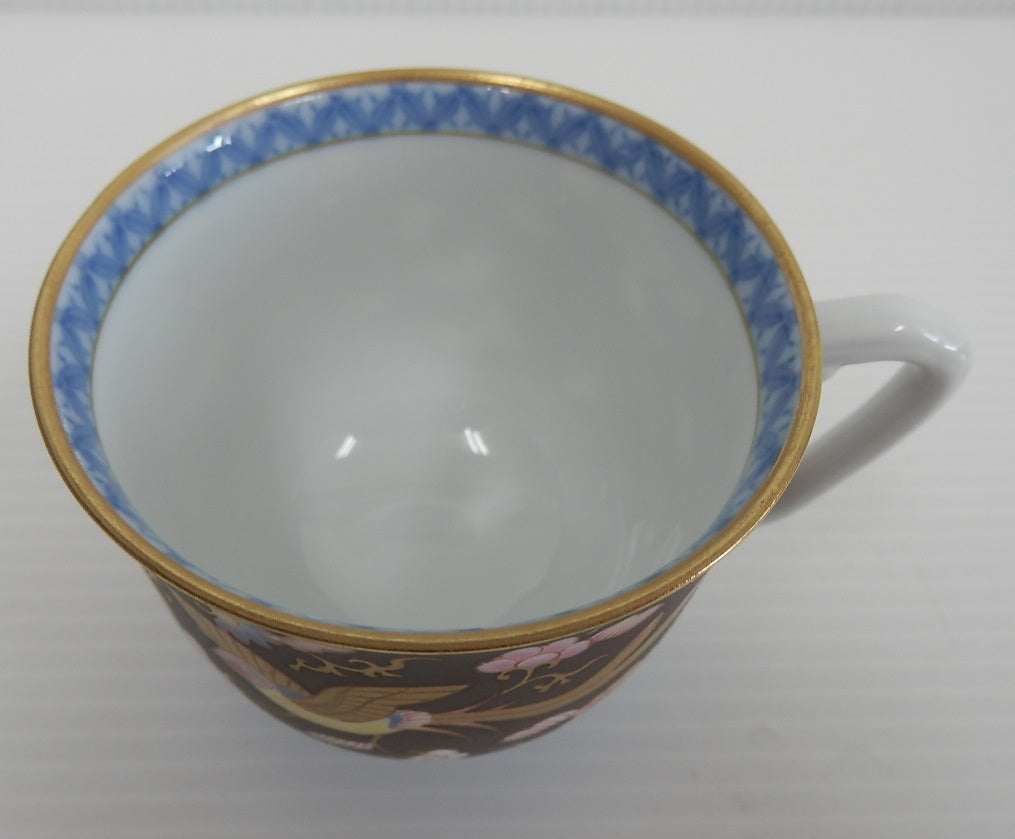 美品!香蘭社 CLASSIC 渕地黒絵花鳥紋 大皿 ペアカップ&ソーサーセット囗T巛