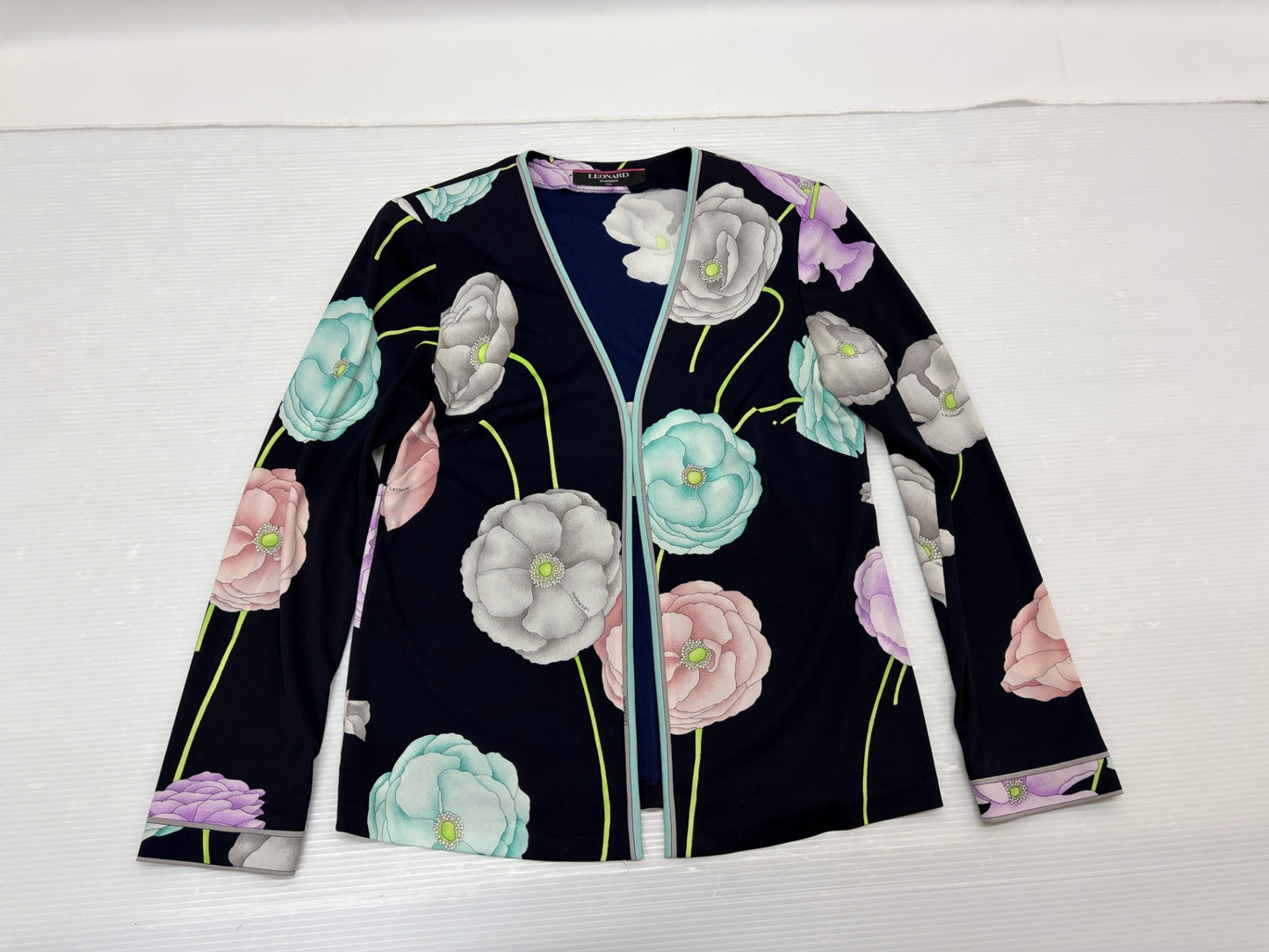 レオナール ファッション ノーカラー ジャケット ストレッチ サイズM LEONARD FASHION