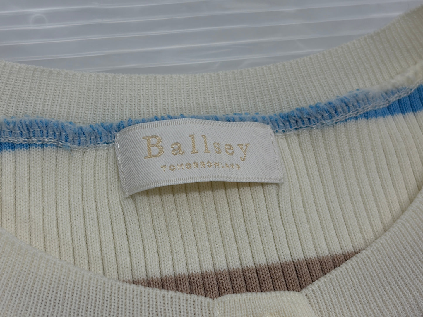 ボールジー ノースリーブ ニット サイズS コットン ストレッチ リブ ボーダー ヘンリーネック プルオーバー BALLSEY トゥモローランド