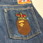 A BATHING APE エイプ デニム パンツ Mサイズ 猿王冠 刺繍