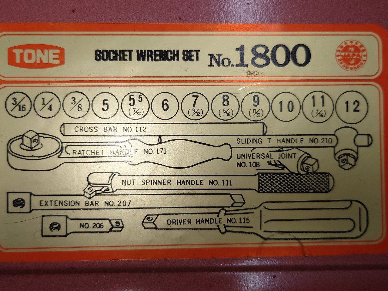 トネ　TONE　ソケットレンチセット　No.1800　6.35sq（1/4）　囗T巛