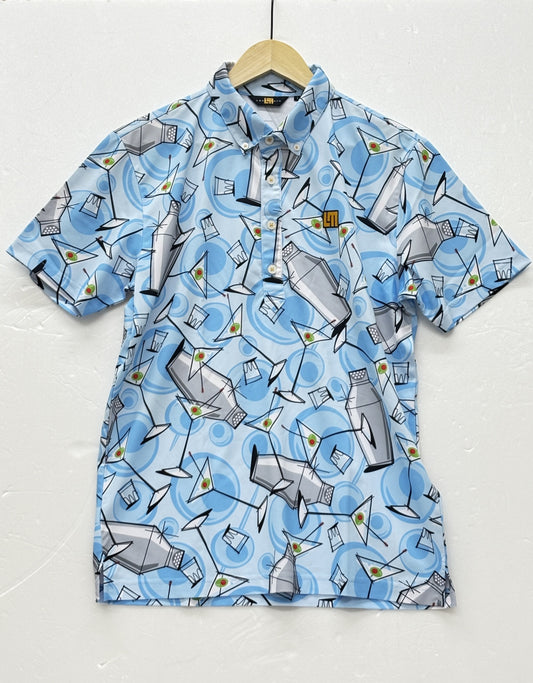 ※送料無料※ LOUDMOUTH ラウドマウス メンズ ゴルフウェア Partini カクテル柄 半袖 ポロシャツ サイズL 古着 囗G