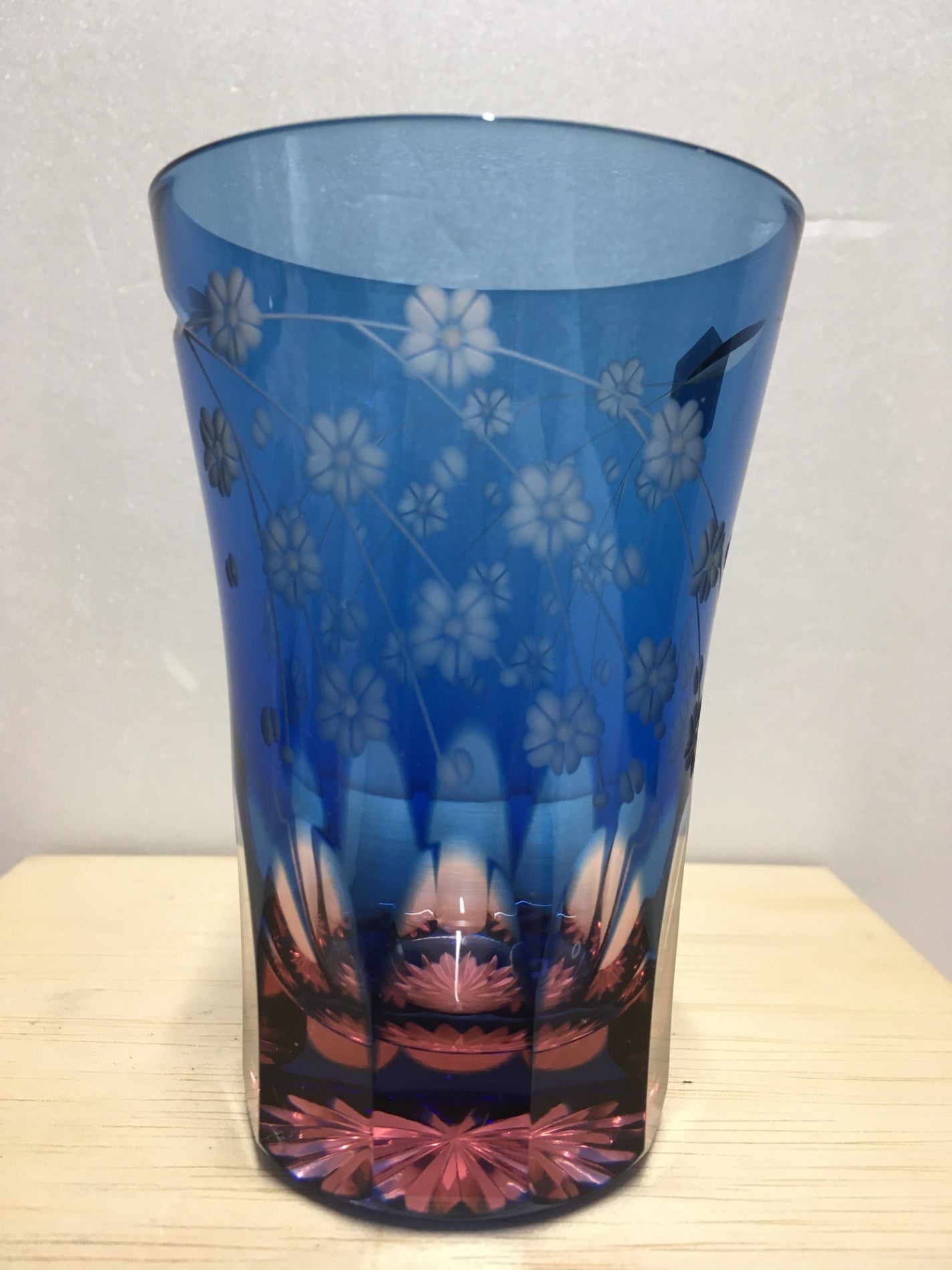 ※送料無料※ 硝子工房 彩鳳 伝統工芸 江戸切子 天開タンブラー 桜 ブルーピンク M-7064-2BP ペアグラスセット 未使用品 囗G