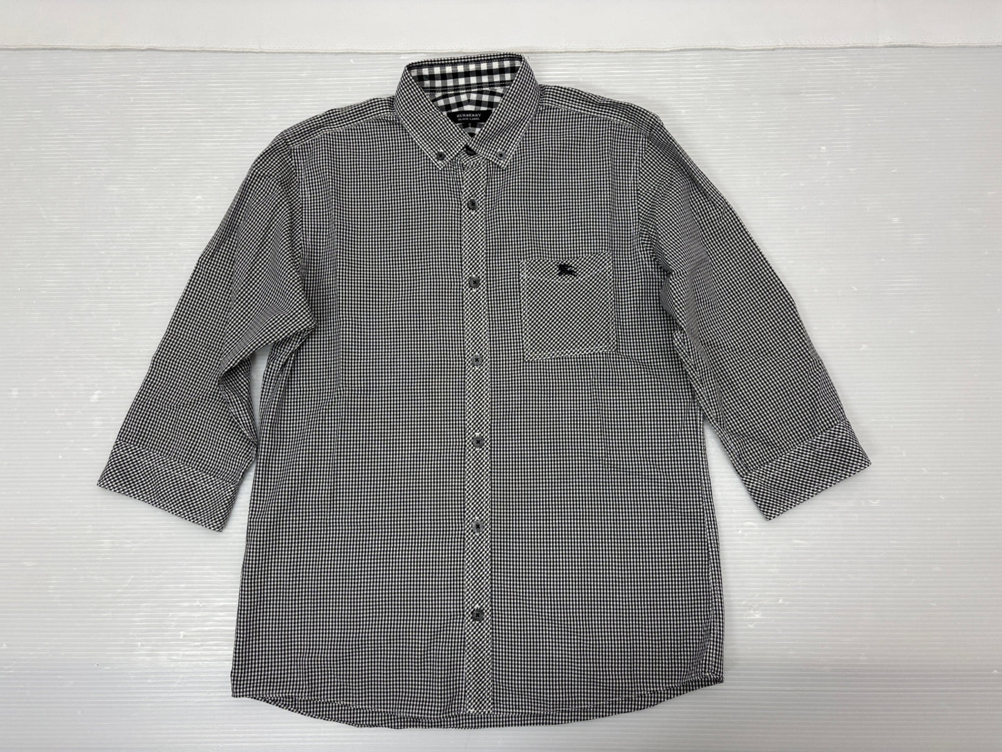 バーバリーブラックレーベル 七分袖 ボタンシャツ ギンガムチェック コットン サイズ2 BURBERRY BLACK LABE
