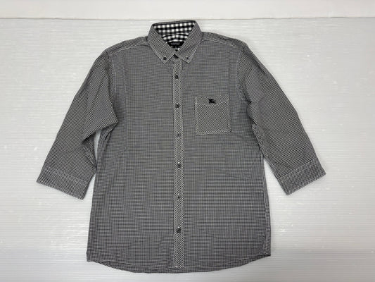 バーバリーブラックレーベル 七分袖 ボタンシャツ ギンガムチェック コットン サイズ2 BURBERRY BLACK LABE
