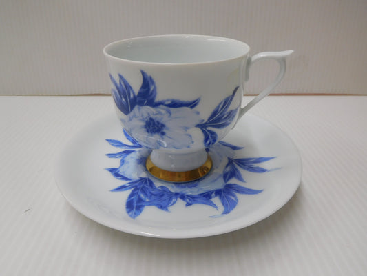 深川製磁 オリエンタルブルー 高台珈琲椀皿 カップ＆ソーサー囗T巛