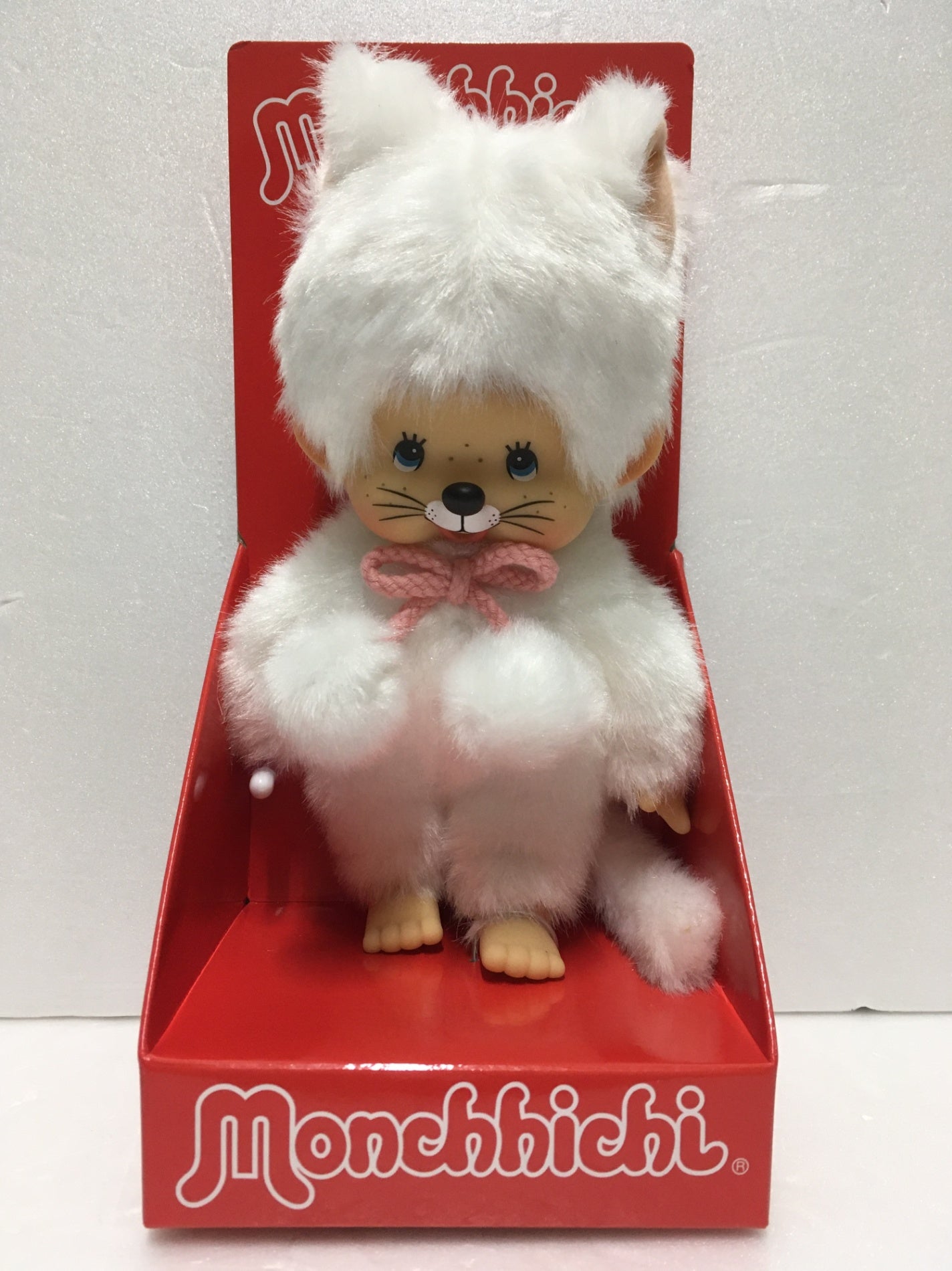 ※送料無料※ モンチッチ ホワイトキャット 白い猫 台座付き 海外限定品 長期保管 未使用相当 囗G
