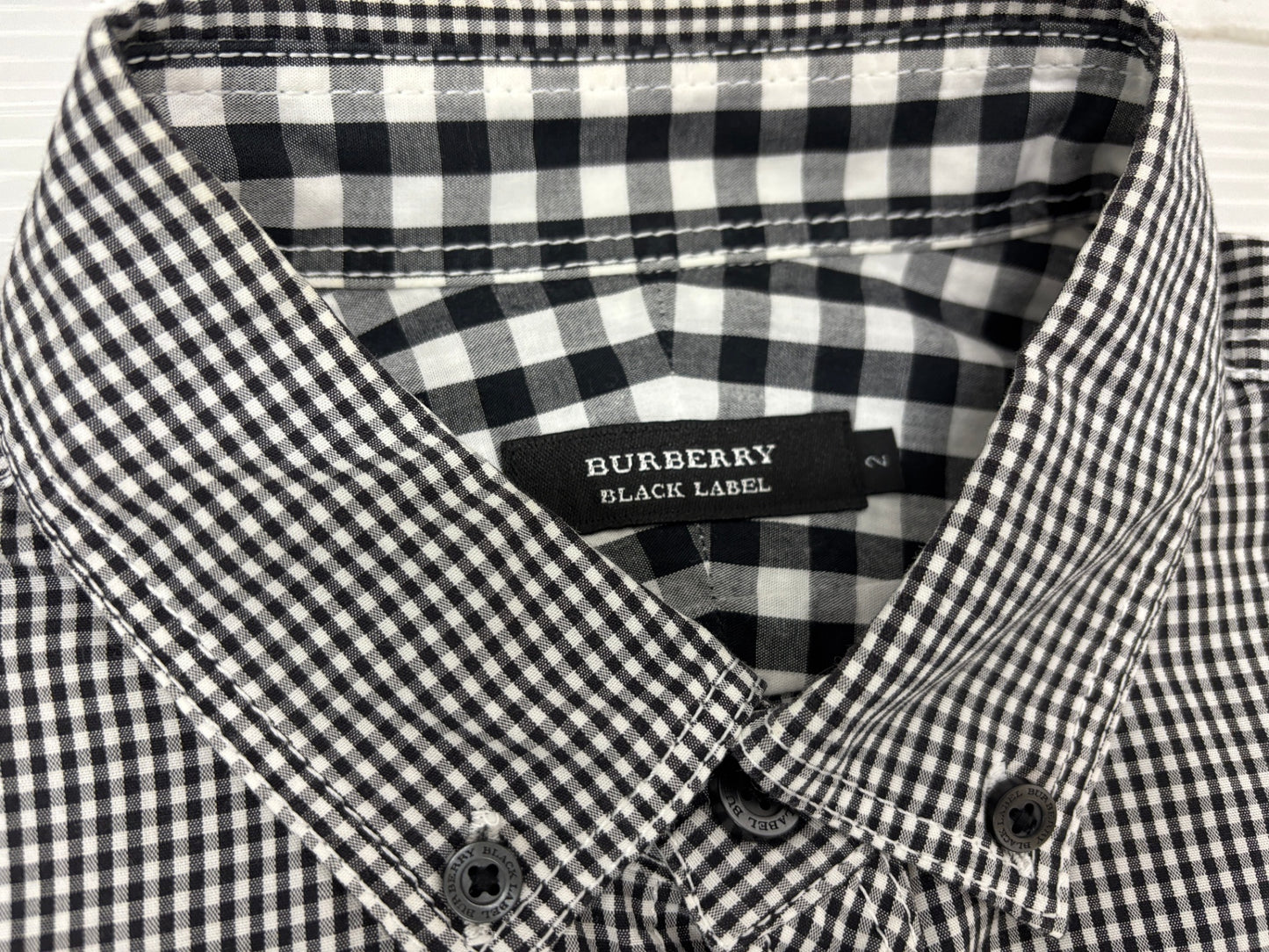 バーバリーブラックレーベル 七分袖 ボタンシャツ ギンガムチェック コットン サイズ2 BURBERRY BLACK LABE