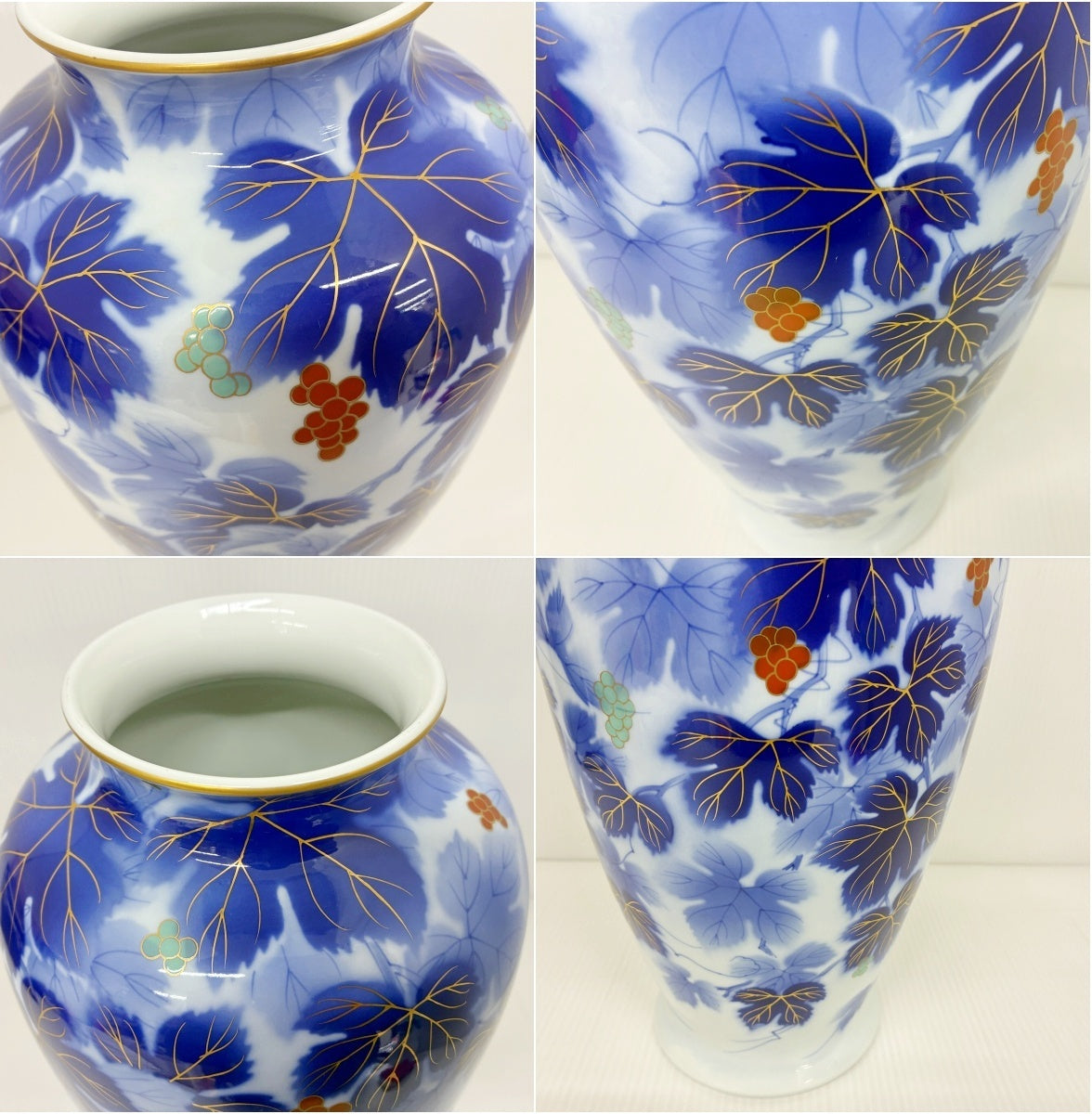 深川製磁 金彩 瑠璃 葡萄 花瓶
