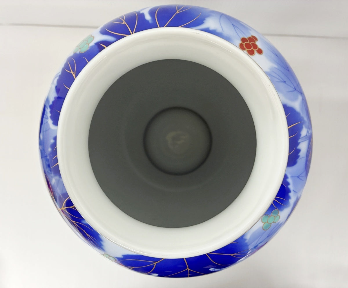 深川製磁 金彩 瑠璃 葡萄 花瓶