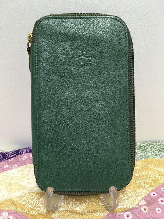 ※送料無料※ IL BISONTE イルビゾンテ 長財布 ラウンドファスナー グリーン 中古 囗G