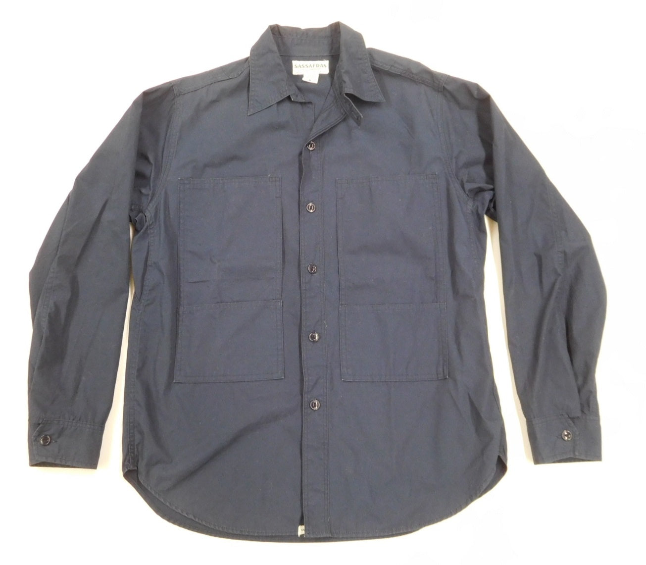 SASAFRAS ササフラス 長袖コットンシャツ ネイビー 日本製 size:M囗T巛