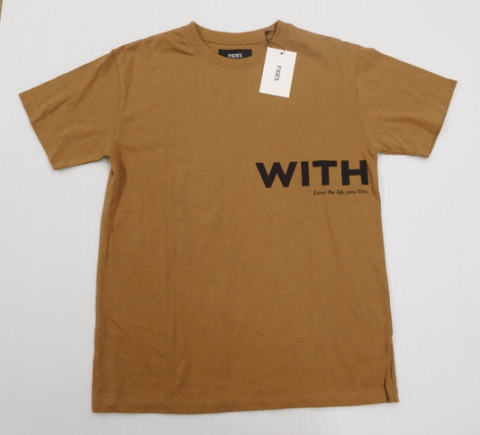 タグ付！FIDES 半袖Tシャツ コットン100％ キャメル 日本製 size:S囗T巛