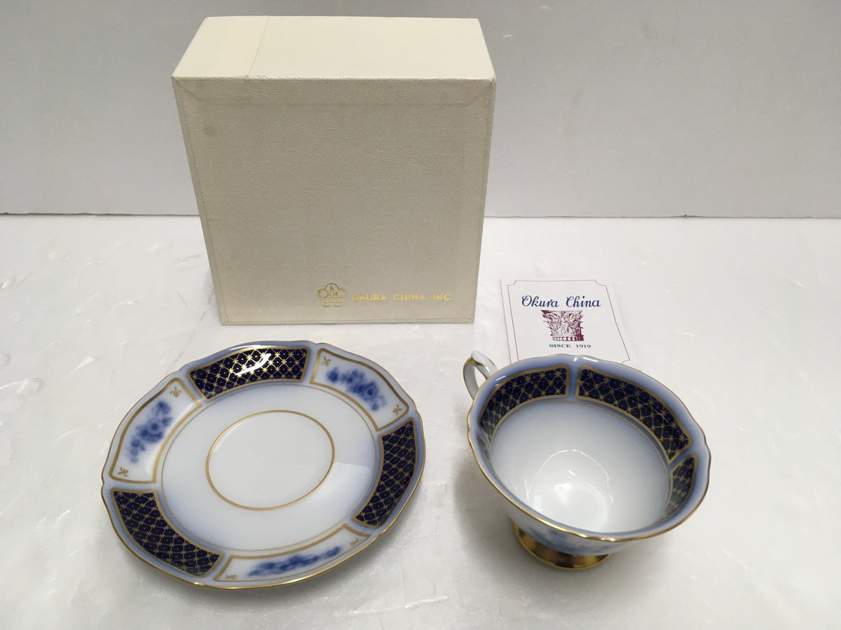 ※送料無料※ 大倉陶園 The Okura ブルーインペリアル ティーカップ＆ソーサー 70C/9581 長期保管 未使用 囗G
