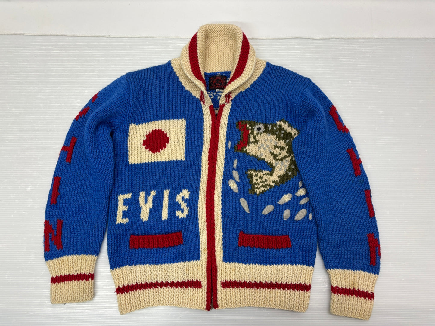 エビス カウチンセーター ブラックバスルアー柄 EVISU ニット カーディガン セーター サイズ38