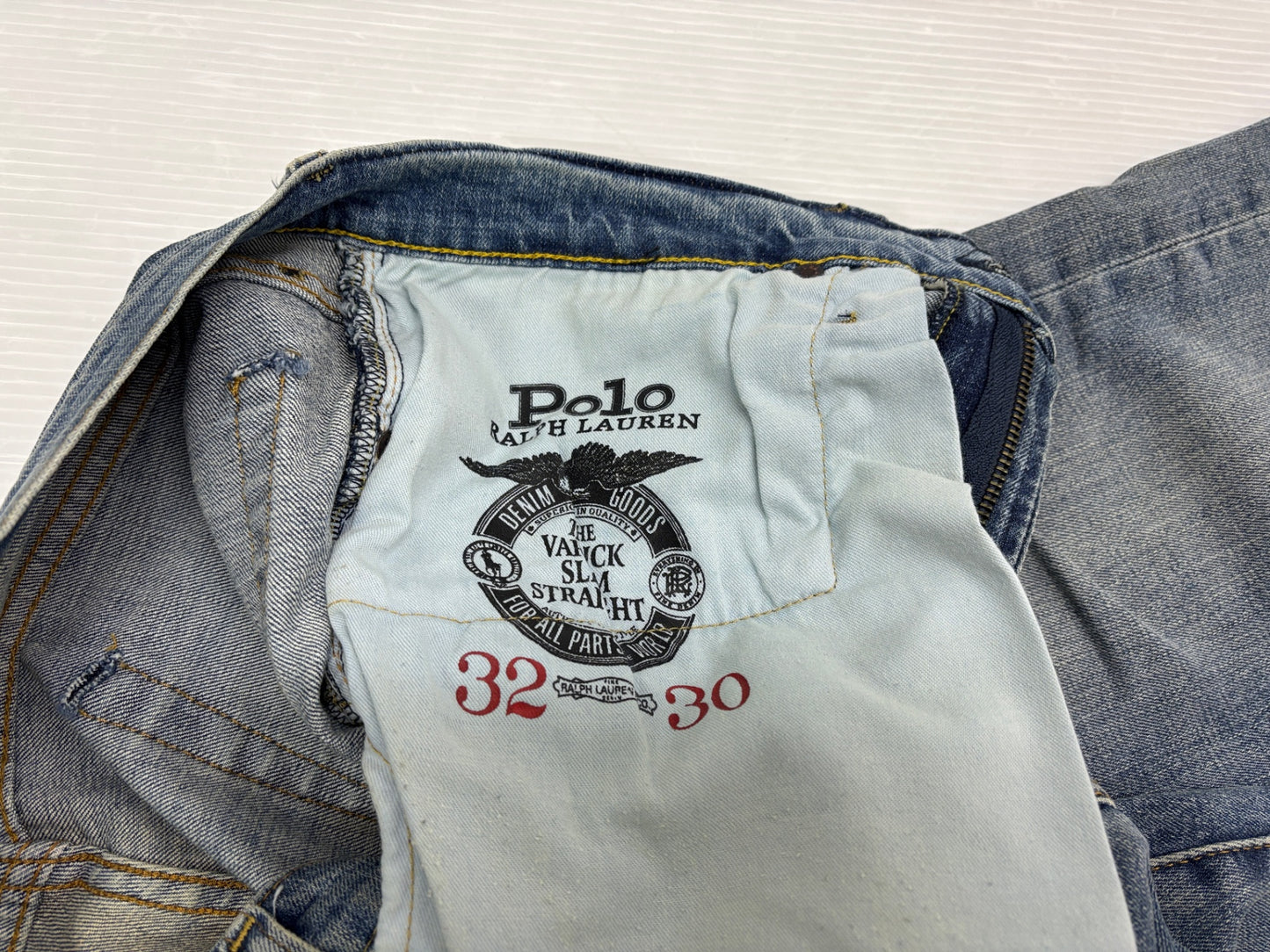 ポロ ラルフローレン デニムパンツ スリム ストレート USED加工 32×30 POLO RALPHLAUREN VARICK SLIM STRAIGHT