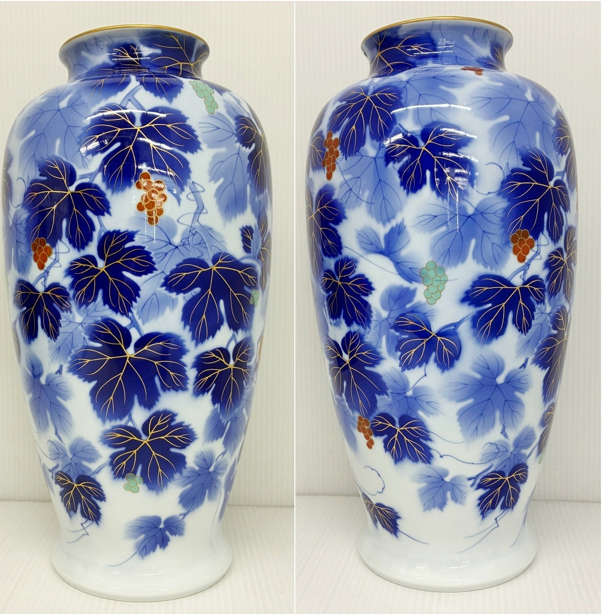 深川製磁 金彩 瑠璃 葡萄 花瓶