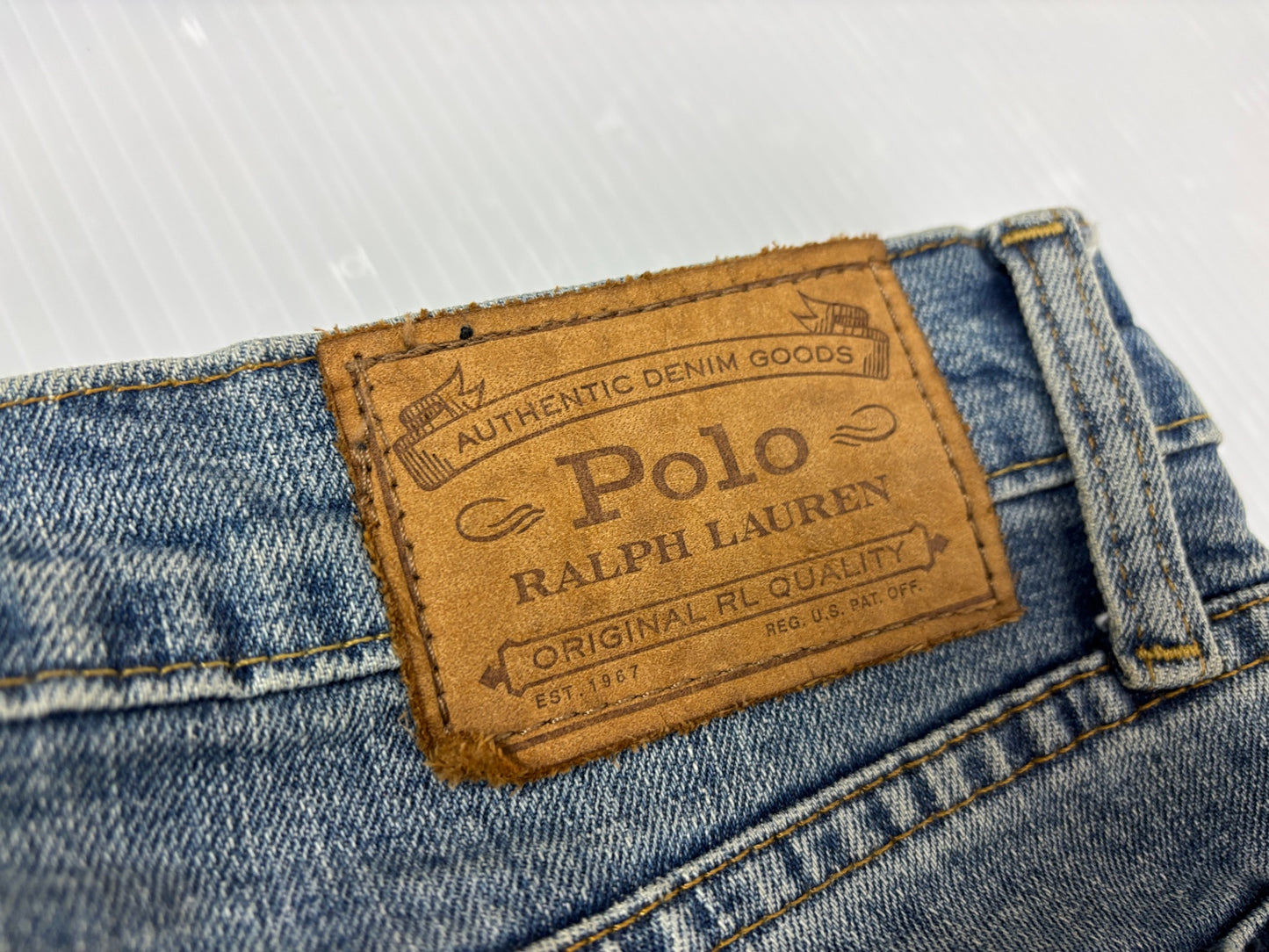 ポロ ラルフローレン デニムパンツ スリム ストレート USED加工 32×30 POLO RALPHLAUREN VARICK SLIM STRAIGHT