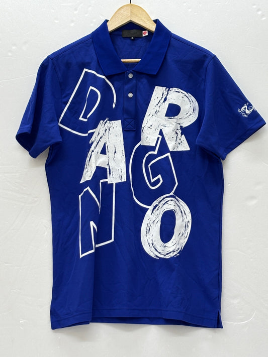 ※送料無料※ Dance With Dragon ダンスウィズドラゴン メンズ ゴルフウェア 半袖ポロシャツ ブルー DRAGON 表記サイズ4 古着 囗G