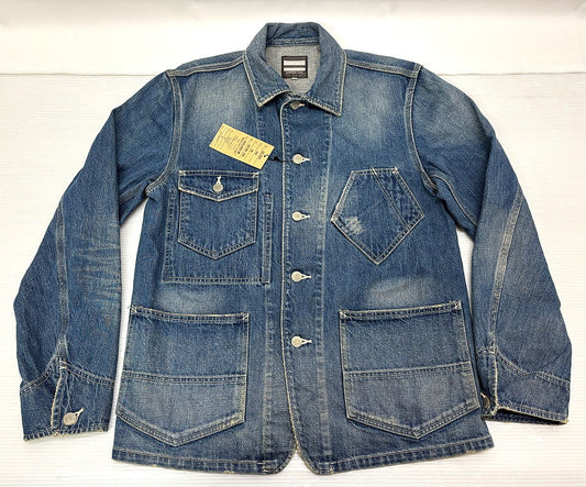 桃太郎ジーンズ 03-054 デニム カバーオール USEDダメージ加工 サイズ38 デニムジャケット MOMOTARO JEANS