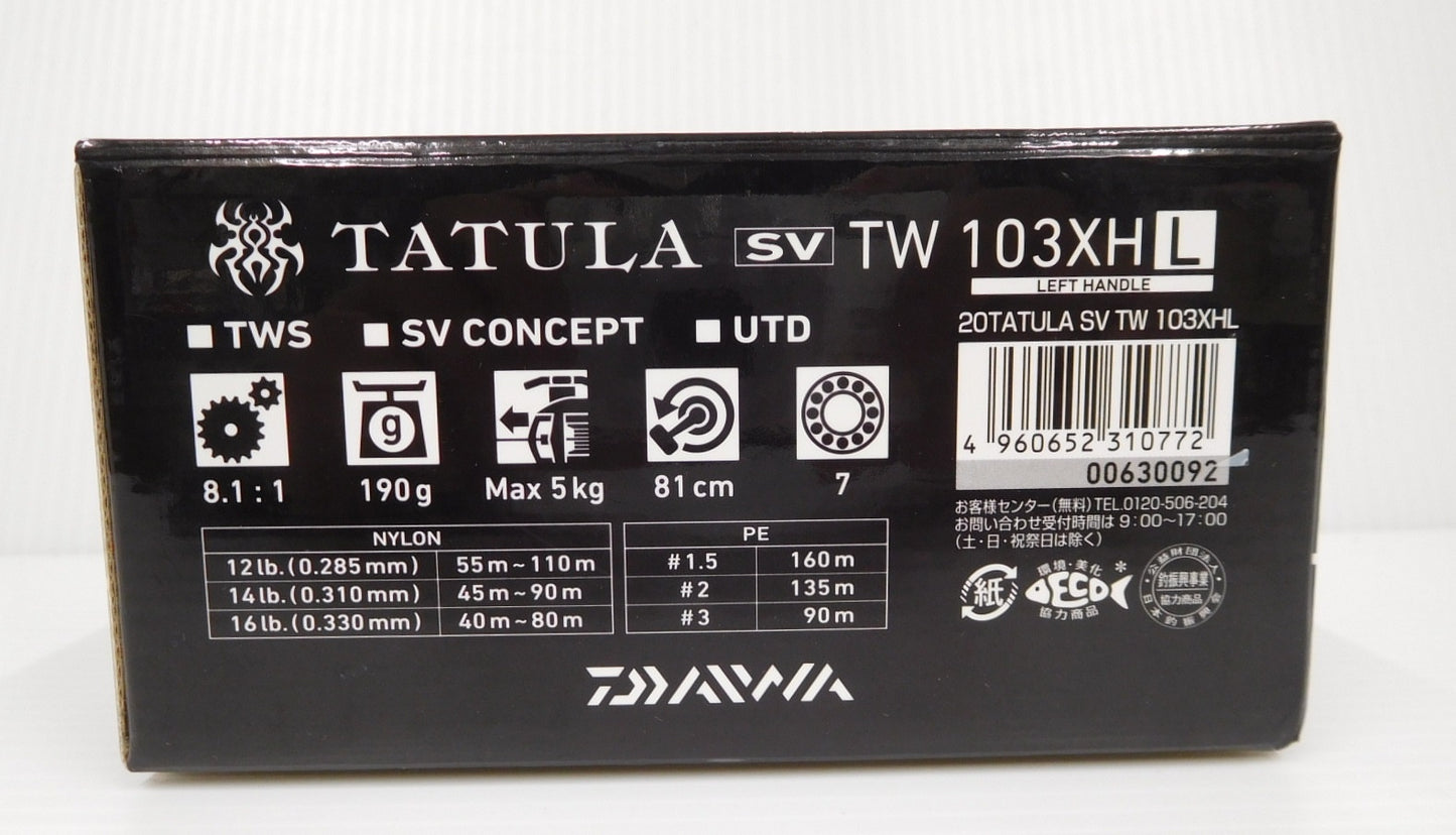 DAIWA ダイワ ベイトリール 20 TATULA タトゥーラ SV TW 103XH L レフトハンドル 中古囗T巛