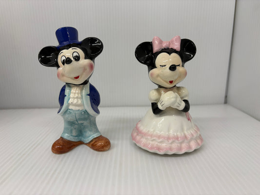 Disney ミッキー＆ミニー 陶器フィギュリン オルゴール動作品 ペアセット 日本製 Walt Disney Company レトロ 置物
