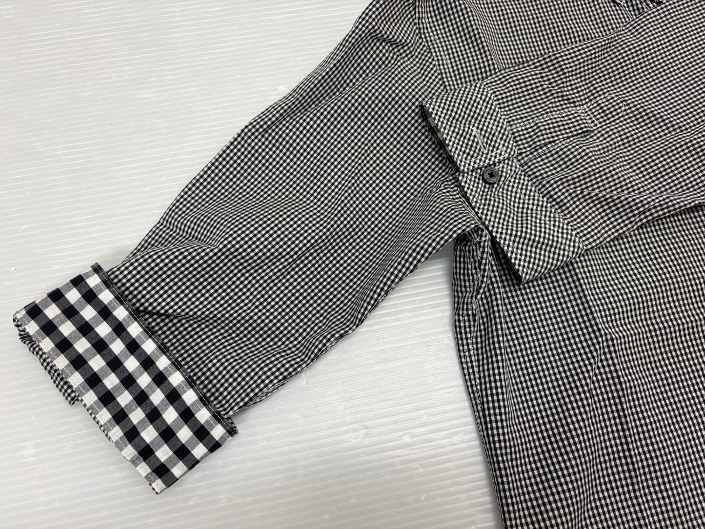 バーバリーブラックレーベル 七分袖 ボタンシャツ ギンガムチェック コットン サイズ2 BURBERRY BLACK LABE