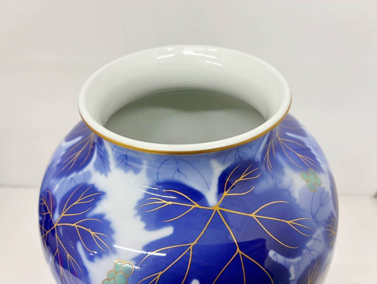 深川製磁 金彩 瑠璃 葡萄 花瓶