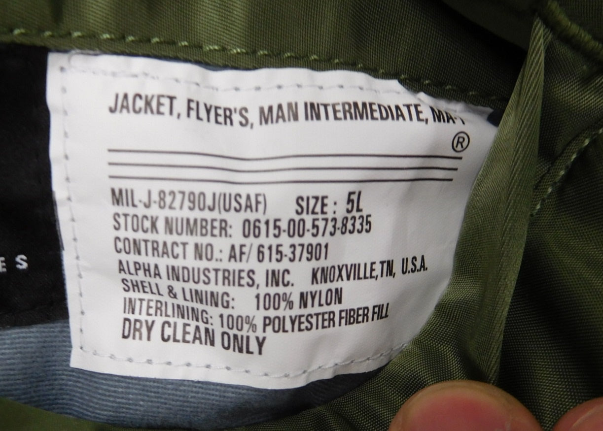 ALPHA INDUSTRIES アルファインダストリーズ MA-1ジャケット MIL-J-82790J size:5L囗T巛