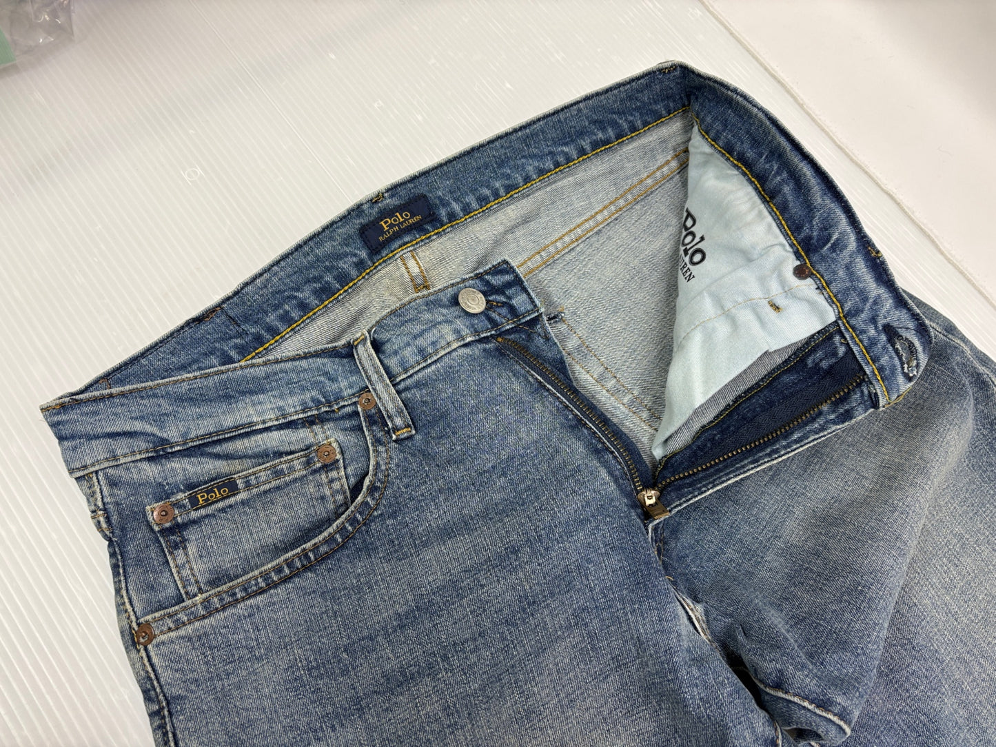 ポロ ラルフローレン デニムパンツ スリム ストレート USED加工 32×30 POLO RALPHLAUREN VARICK SLIM STRAIGHT