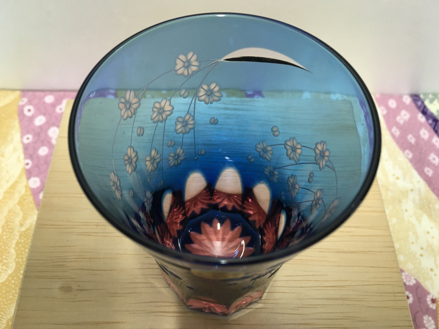 ※送料無料※ 硝子工房 彩鳳 伝統工芸 江戸切子 天開タンブラー 桜 ブルーピンク M-7064-2BP ペアグラスセット 未使用品 囗G