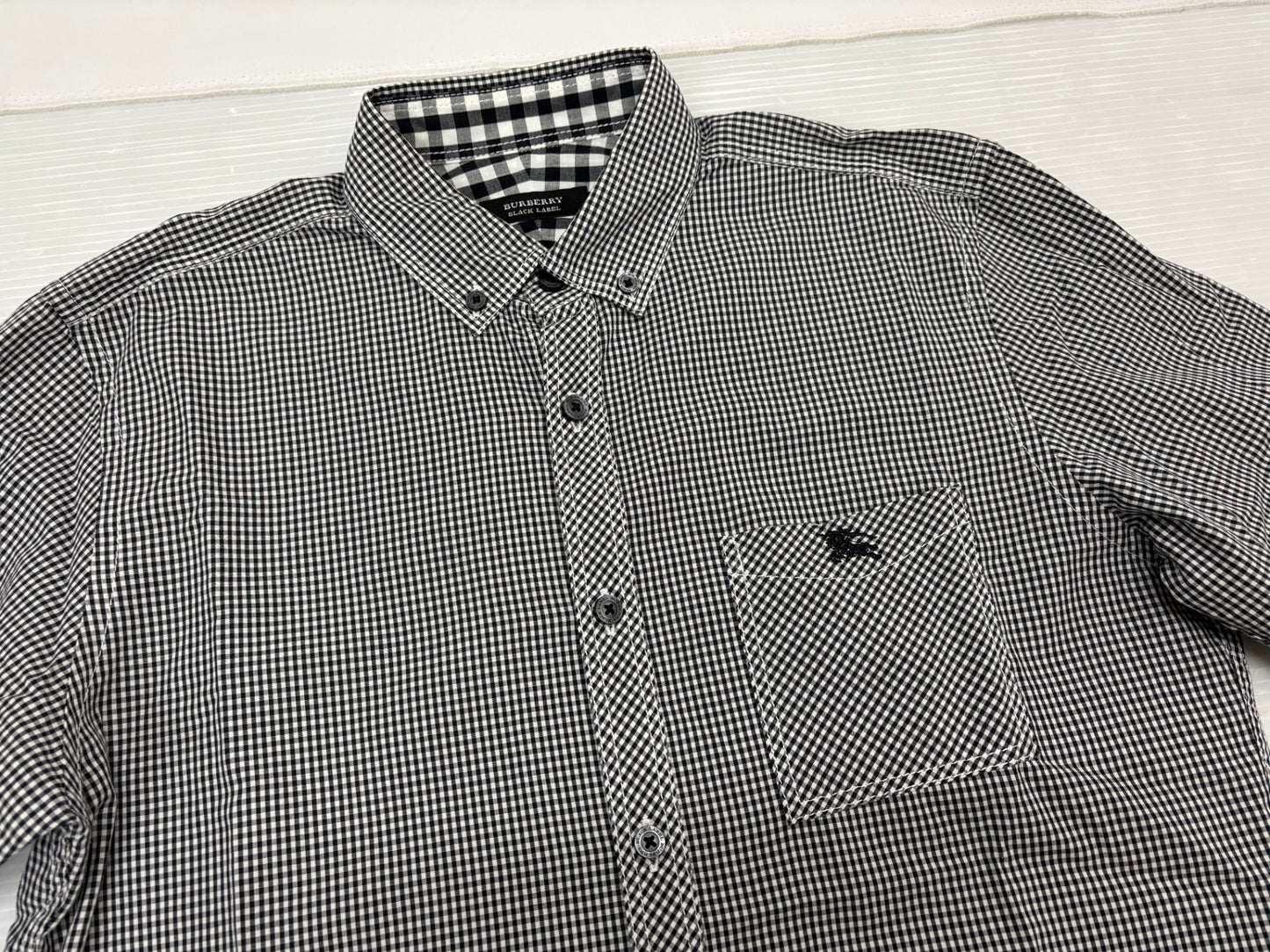 バーバリーブラックレーベル 七分袖 ボタンシャツ ギンガムチェック コットン サイズ2 BURBERRY BLACK LABE