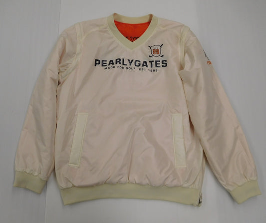 PERLY GATES パーリーゲイツ メンズゴルフウェア 中綿リバーシブルスニード ホワイト×オレンジ 袖着脱可 size:6 中古囗T巛