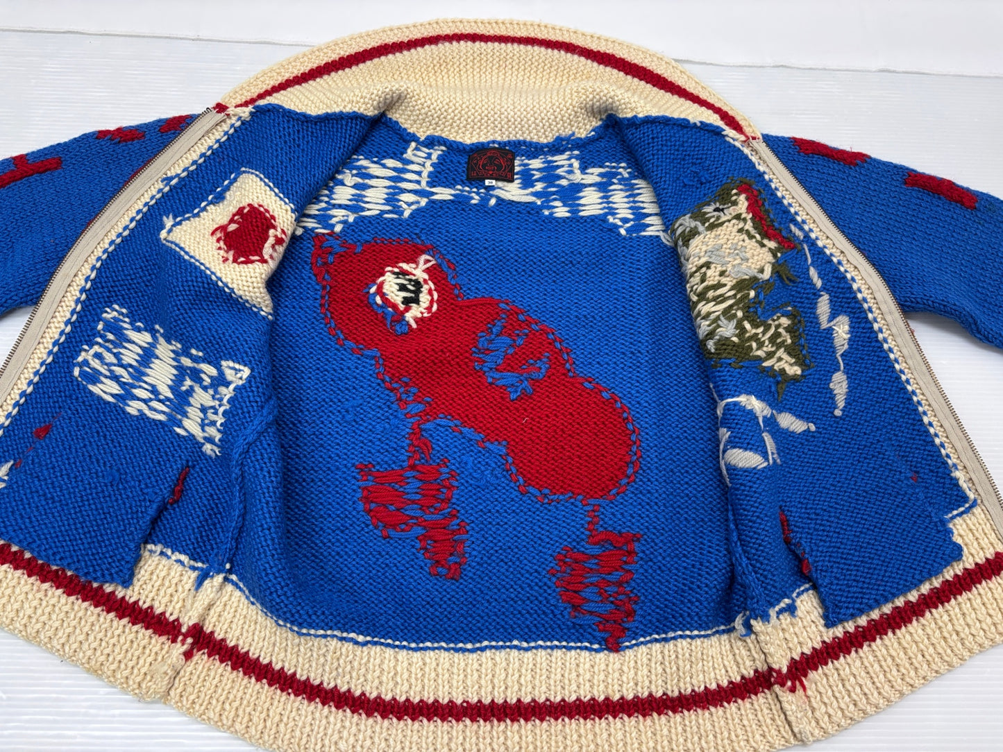 エビス カウチンセーター ブラックバスルアー柄 EVISU ニット カーディガン セーター サイズ38