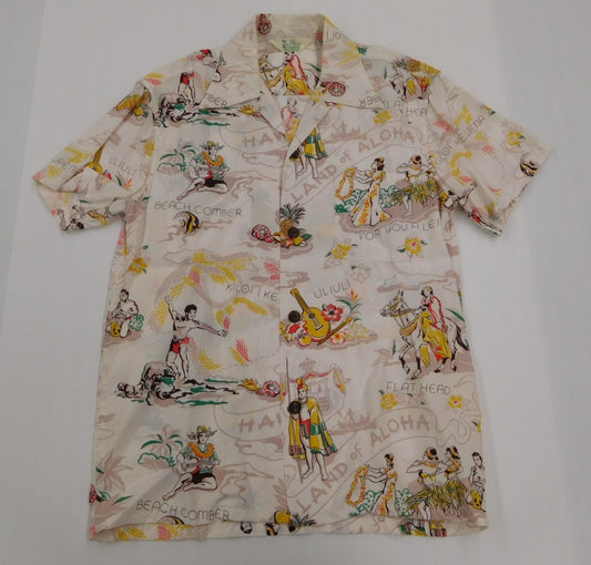 THE FLAT HEAD ザ・フラットヘッド アロハシャツ レーヨン100％ ベージュ size:XS囗T巛