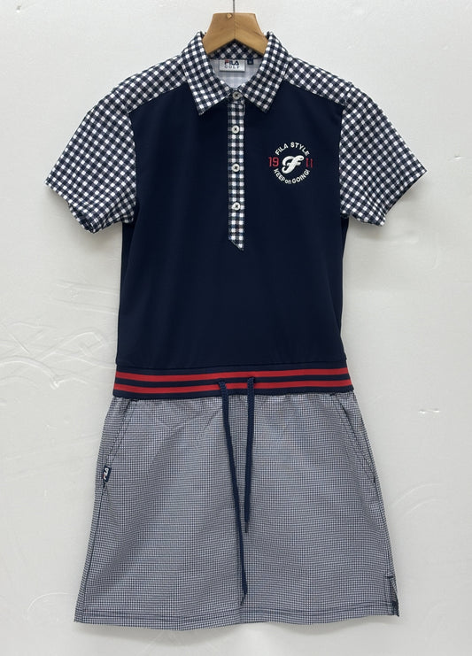 ※送料無料※ FILA GOLF フィラゴルフ レディース ポロ ワンピース 半袖 チェック サイズM 古着 囗G