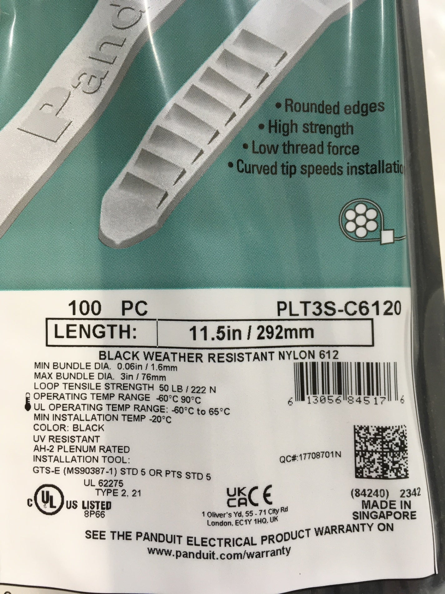 ※送料無料※ PANDUIT パンドウイット ナイロン612製結束バンド 100本入り PLT3S-C6120 5袋セット 未開封 囗G